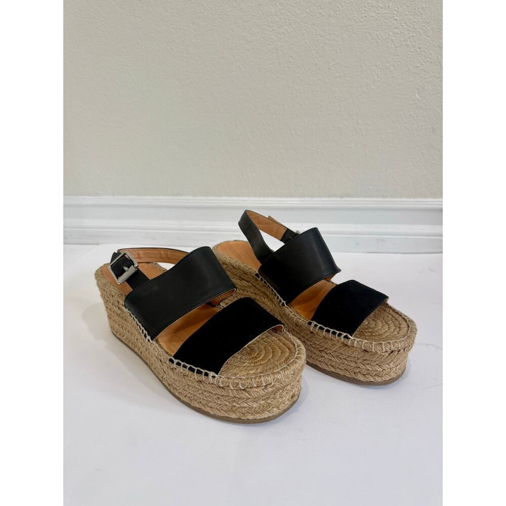 Rag & Bone Black Leather Suede Espadrille Platform Wedge Sandals Size EU 38 US 8 - Picture 2 of 12